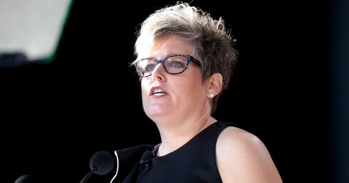 Arizona Secretary of State Katie Hobbs speaking at the 2019 Inauguration of Governor Doug Ducey and statewide officials at the Arizona State Capitol building in Phoenix, Arizona.