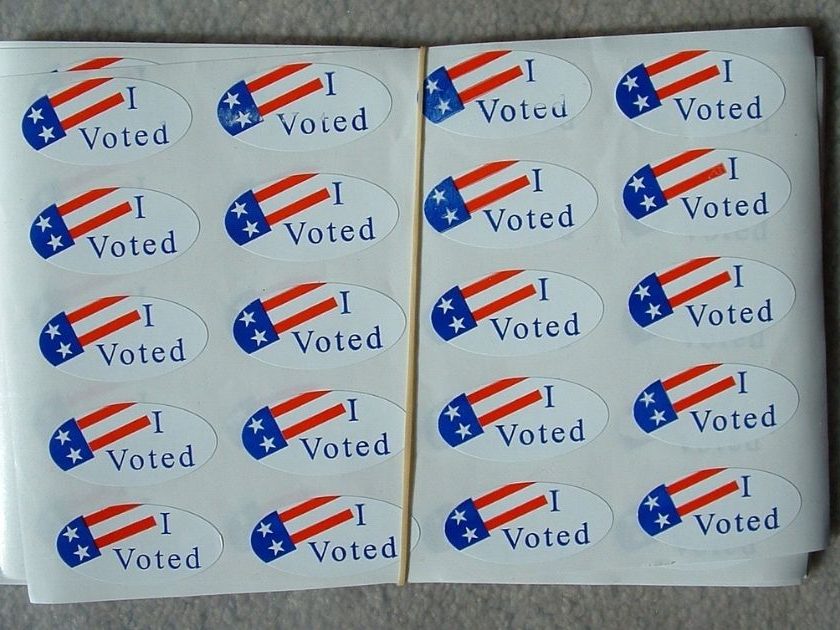 A stack of "I Voted" stickers