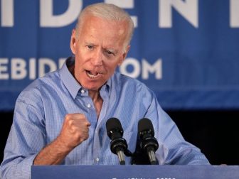 Former Vice President of the United States Joe Biden speaking with supporters at a community event at the Best Western Regency Inn in Marshalltown, Iowa.