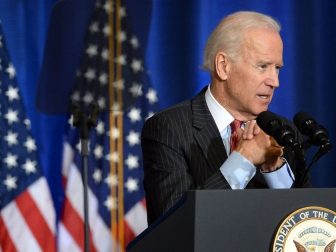 Vice President Joe Biden addresses National Defense University at Fort McNair in Washington, , D.C. April 9, 2015. Biden spoke at NDU about US military successes defeating ISIS. (DoD News photo by EJ Hersom)