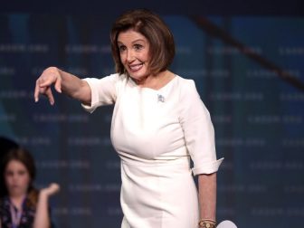 Speaker of the House Nancy Pelosi speaking with attendees at the 2019 California Democratic Party State Convention at the George R. Moscone Convention Center in San Francisco, California.