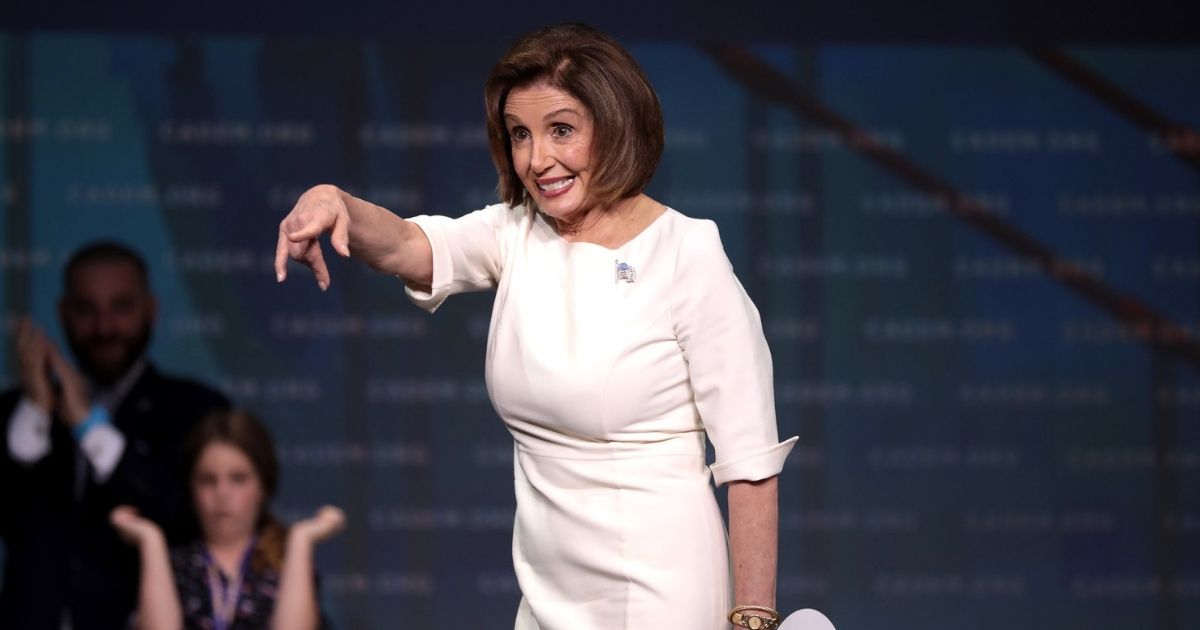 Speaker of the House Nancy Pelosi speaking with attendees at the 2019 California Democratic Party State Convention at the George R. Moscone Convention Center in San Francisco, California.