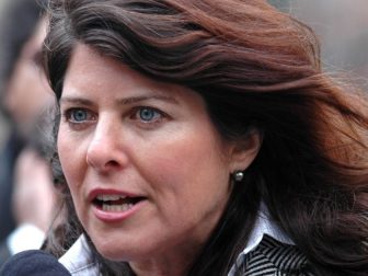 Naomi Wolf speaking at a press conference in New York's Foley Square on March 28, 2012 about the beginning of a lawsuit challenging the constitutionality of the NDAA.