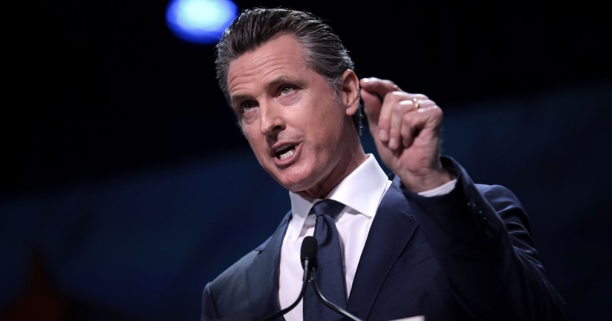 Governor Gavin Newsom speaking with attendees at the 2019 California Democratic Party State Convention at the George R. Moscone Convention Center in San Francisco, California.