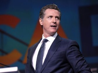 Governor Gavin Newsom speaking with attendees at the 2019 California Democratic Party State Convention at the George R. Moscone Convention Center in San Francisco, California.