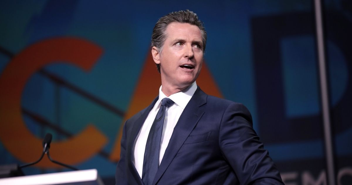 Governor Gavin Newsom speaking with attendees at the 2019 California Democratic Party State Convention at the George R. Moscone Convention Center in San Francisco, California.