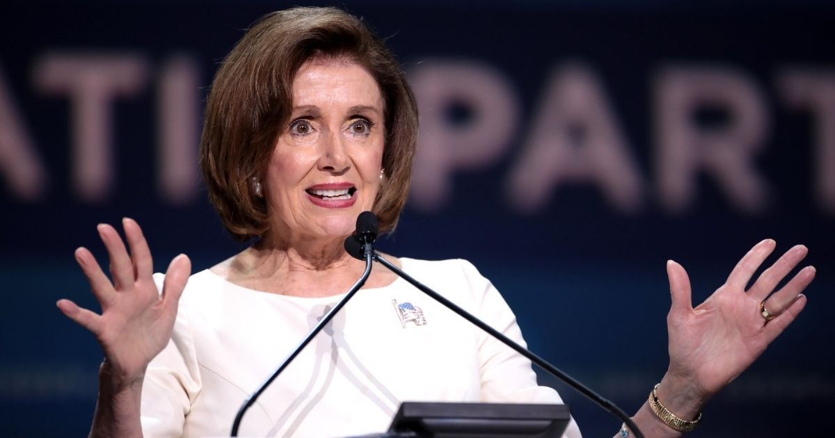 Speaker of the House Nancy Pelosi speaking with attendees at the 2019 California Democratic Party State Convention at the George R. Moscone Convention Center in San Francisco, California.