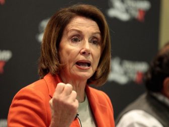 Minority Leader Nancy Pelosi speaking with attendees at a Trump Tax Town Hall hosted by Tax March at Events on Jackson in Phoenix, Arizona.