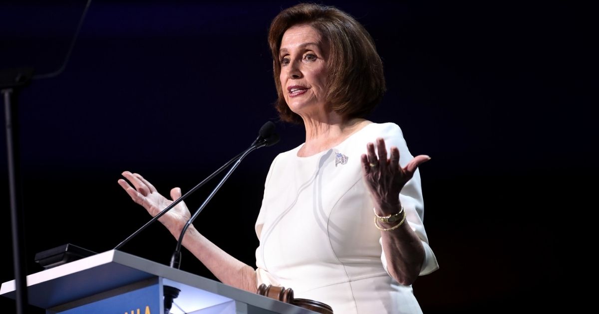 Speaker of the House Nancy Pelosi speaking with attendees at the 2019 California Democratic Party State Convention at the George R. Moscone Convention Center in San Francisco, California.