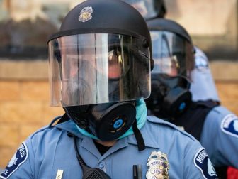 Minneapolis Police Officers outside the Third Precinct.