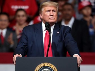 President of the United States Donald Trump speaking with supporters at a "Keep America Great" rally at Arizona Veterans Memorial Coliseum in Phoenix, Arizona.