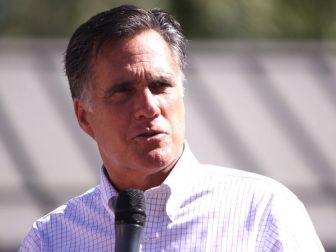 Mitt Romney speaking to supporters at a rally in Tempe, Arizona.