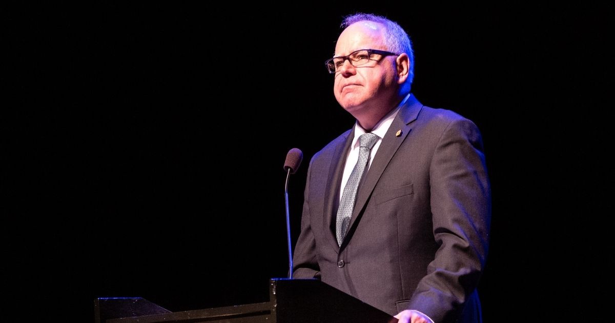 Governor Tim Walz addresses the audience at the Fitzgerald Theater after being sworn in as Minnesota's 41st governor, St Paul MN