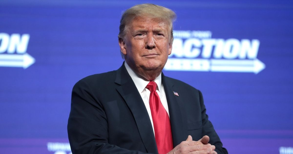 President of the United States Donald Trump speaking with supporters at an "An Address to Young Americans" event hosted by Students for Trump and Turning Point Action at Dream City Church in Phoenix, Arizona.