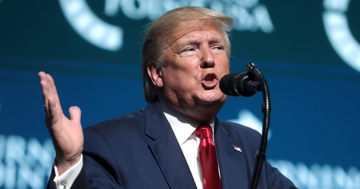 President of the United States Donald Trump speaking with attendees at the 2019 Student Action Summit hosted by Turning Point USA at the Palm Beach County Convention Center in West Palm Beach, Florida.