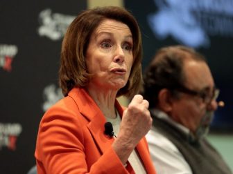 Minority Leader Nancy Pelosi speaking with attendees at a Trump Tax Town Hall hosted by Tax March at Events on Jackson in Phoenix, Arizona.