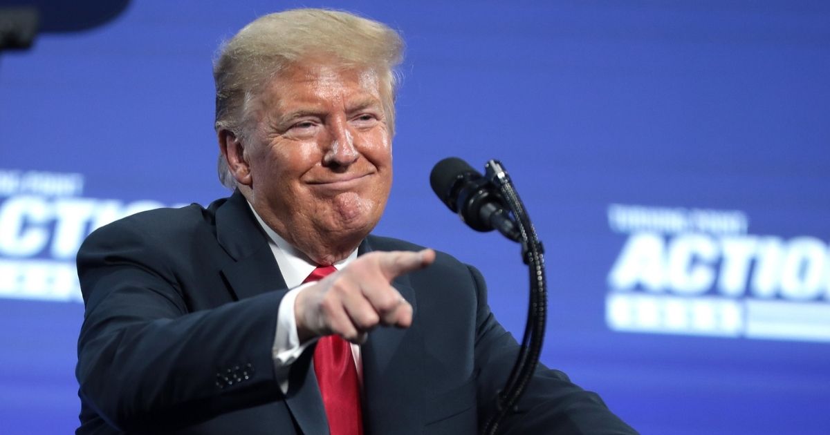 President of the United States Donald Trump speaking with supporters at an "An Address to Young Americans" event hosted by Students for Trump and Turning Point Action at Dream City Church in Phoenix, Arizona.