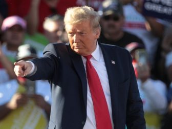 President of the United States Donald Trump speaking with supporters at a "Make America Great Again" campaign rally at Phoenix Goodyear Airport in Goodyear, Arizona.