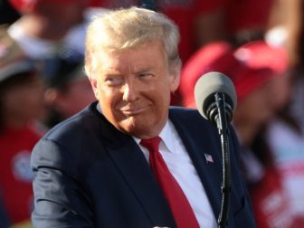 President of the United States Donald Trump speaking with supporters at a "Make America Great Again" campaign rally at Phoenix Goodyear Airport in Goodyear, Arizona.