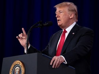 President of the United States Donald Trump speaking at the 2018 Conservative Political Action Conference (CPAC) in National Harbor, Maryland.