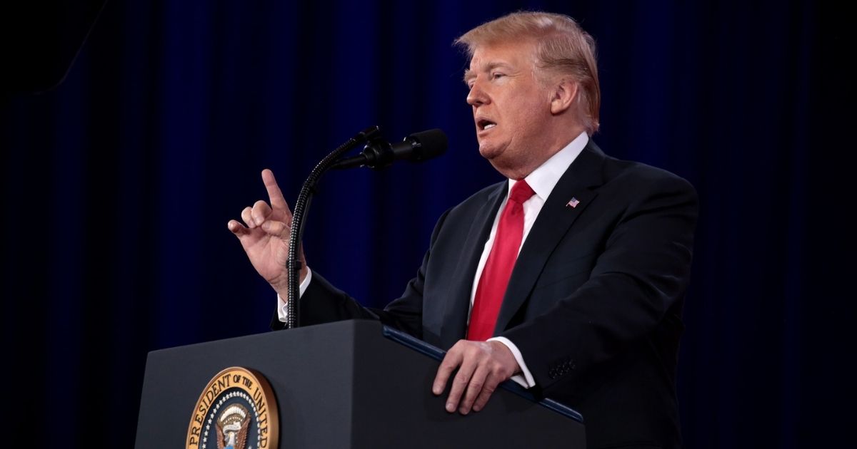 President of the United States Donald Trump speaking at the 2018 Conservative Political Action Conference (CPAC) in National Harbor, Maryland.