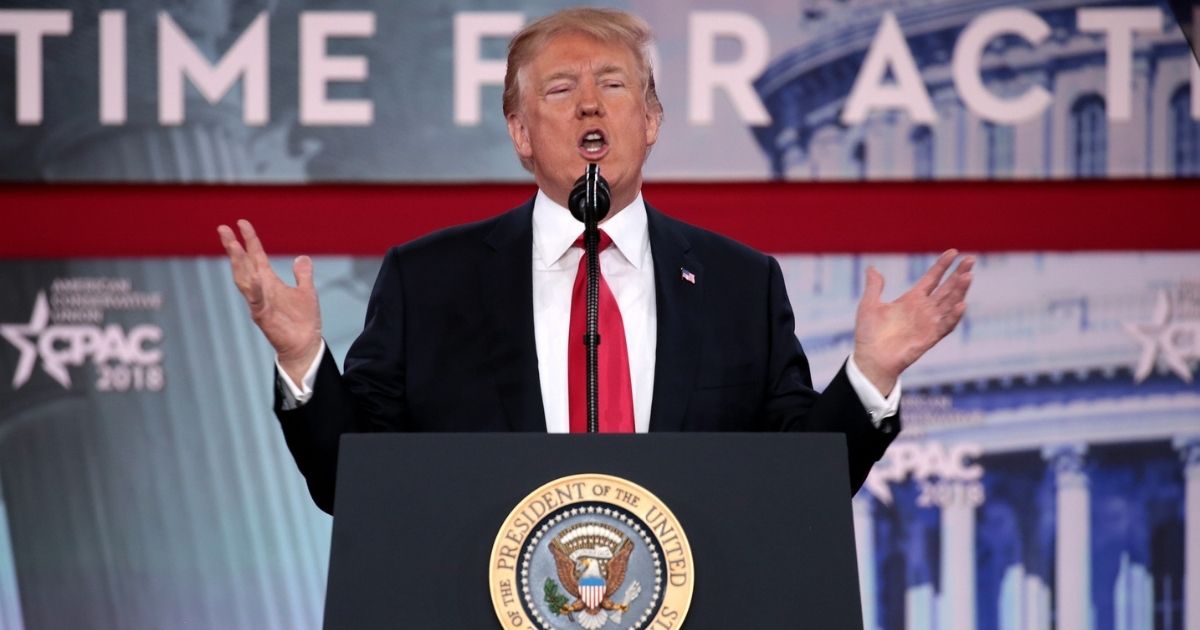 President of the United States Donald Trump speaking at the 2018 Conservative Political Action Conference (CPAC) in National Harbor, Maryland.