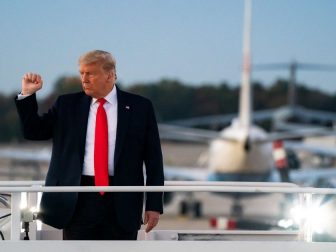 President Donald J. Trump boards Air Force One at Joint Base Andrews, Md. Tuesday, Oct. 20, 2020, en route to Erie International Airport in Erie, Pa. (Official White House Photo by Tia Dufour)