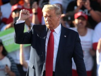 President of the United States Donald Trump speaking with supporters at a "Make America Great Again" campaign rally at Phoenix Goodyear Airport in Goodyear, Arizona.