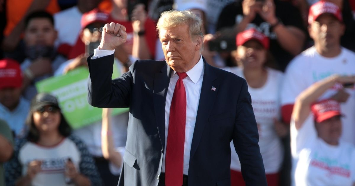 President of the United States Donald Trump speaking with supporters at a "Make America Great Again" campaign rally at Phoenix Goodyear Airport in Goodyear, Arizona.