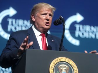 President of the United States Donald Trump speaking with attendees at the 2019 Student Action Summit hosted by Turning Point USA at the Palm Beach County Convention Center in West Palm Beach, Florida.