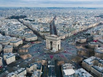 Aerial view of Arc de Triomphe in Paris, France.