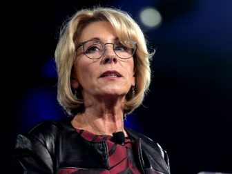 U.S. Secretary of Education Betsy DeVos speaking at the 2017 Conservative Political Action Conference (CPAC) in National Harbor, Maryland.