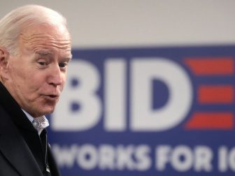 Former Vice President of the United States Joe Biden speaking with supporters at a phone bank at his presidential campaign office in Des Moines, Iowa.