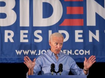 Former Vice President of the United States Joe Biden speaking with supporters at a community event at the Best Western Regency Inn in Marshalltown, Iowa.