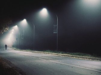 Wide road with street lights