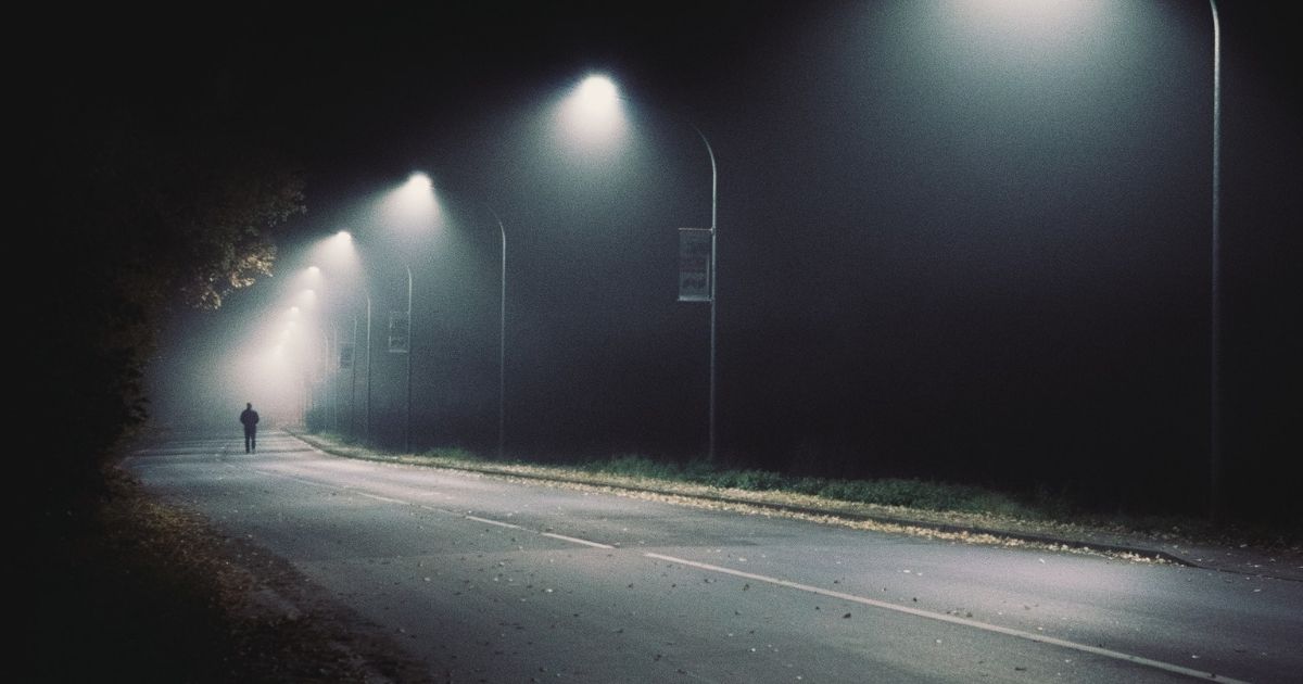 Wide road with street lights