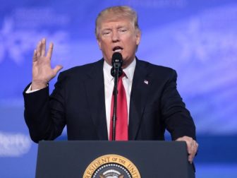 President of the United States Donald Trump speaking at the 2017 Conservative Political Action Conference (CPAC) in National Harbor, Maryland.