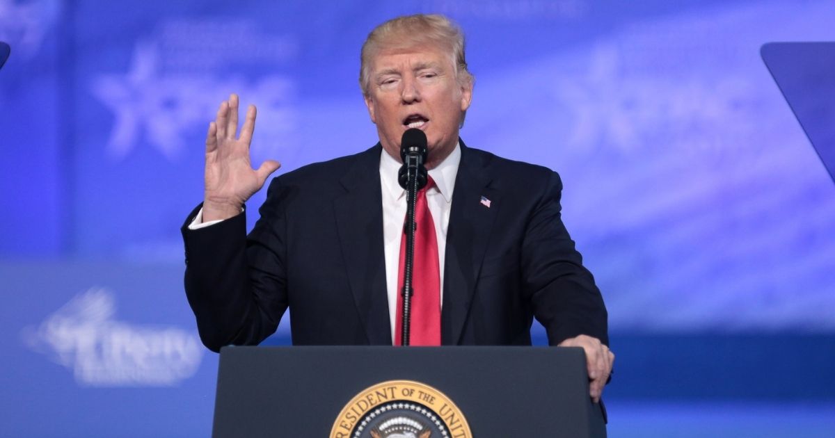 President of the United States Donald Trump speaking at the 2017 Conservative Political Action Conference (CPAC) in National Harbor, Maryland.