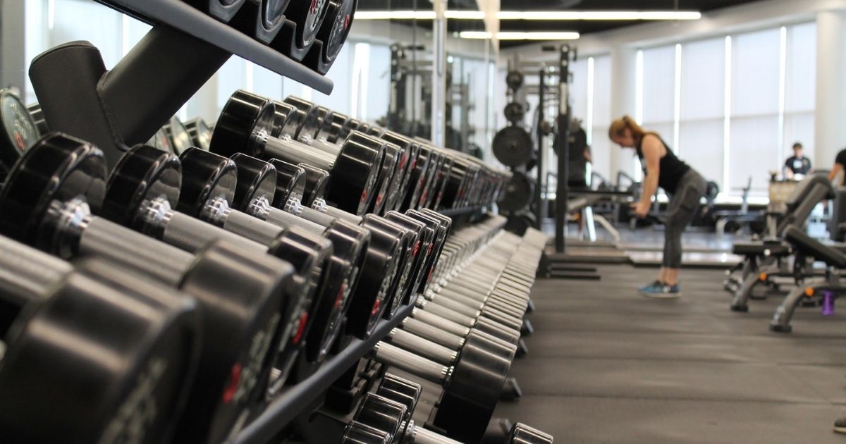 Rack of dumbbells in a gym