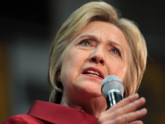 Former Secretary of State Hillary Clinton speaking with supporters at a campaign rally at Carl Hayden High School in Phoenix, Arizona.