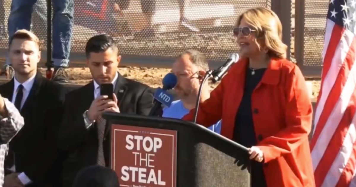 Kelli Ward speaks at a "Stop the Steal" rally in Arizona.