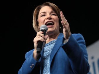 U.S. Senator Amy Klobuchar speaking with attendees at the Presidential Gun Sense Forum hosted by Everytown for Gun Safety and Moms Demand Action at the Iowa Events Center in Des Moines, Iowa.