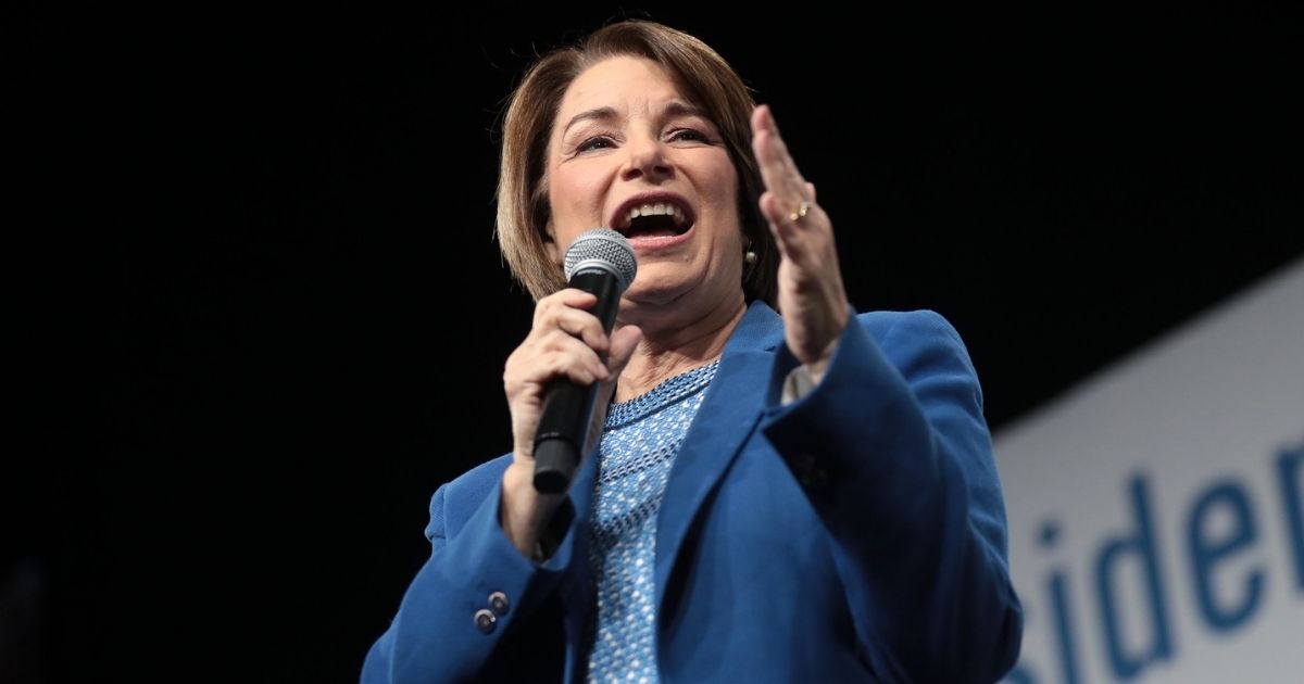 U.S. Senator Amy Klobuchar speaking with attendees at the Presidential Gun Sense Forum hosted by Everytown for Gun Safety and Moms Demand Action at the Iowa Events Center in Des Moines, Iowa.