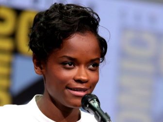 Letitia Wright and Forest Whitaker speaking at the 2017 San Diego Comic Con International, for "Black Panther", at the San Diego Convention Center in San Diego, California.