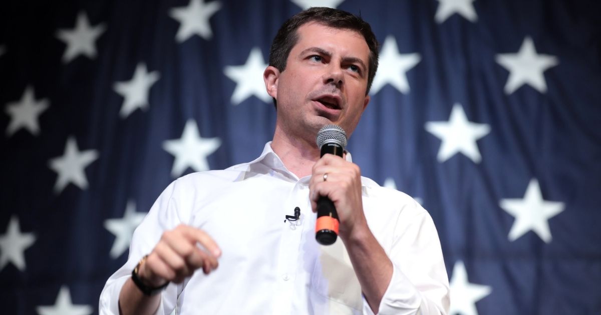 Mayor Pete Buttigieg speaking with attendees at the 2019 Iowa Democratic Wing Ding at Surf Ballroom in Clear Lake, Iowa.