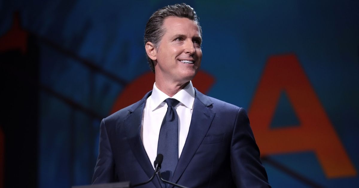 Governor Gavin Newsom speaking with attendees at the 2019 California Democratic Party State Convention at the George R. Moscone Convention Center in San Francisco, California.