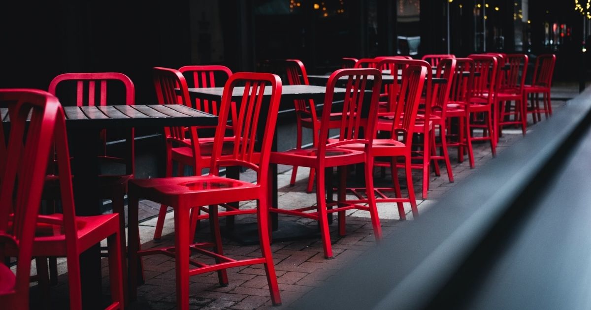 Empty outdoor seating in downtown Indianapolis during the quarantine.