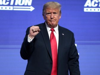 President of the United States Donald Trump speaking with supporters at an "An Address to Young Americans" event hosted by Students for Trump and Turning Point Action at Dream City Church in Phoenix, Arizona.