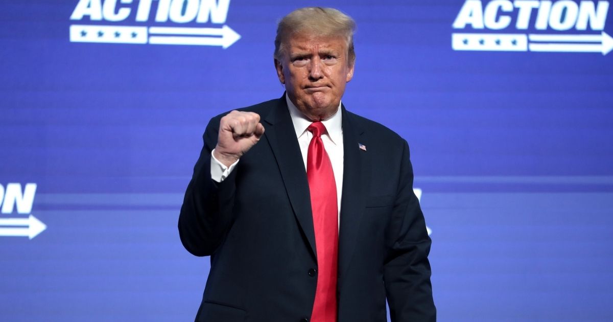 President of the United States Donald Trump speaking with supporters at an "An Address to Young Americans" event hosted by Students for Trump and Turning Point Action at Dream City Church in Phoenix, Arizona.