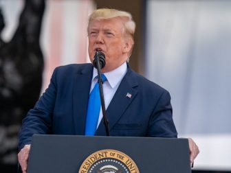 President Donald J. Trump delivers remarks at the 75th Commemoration of D-Day Thursday, June 6, 2019, at the Normandy American Cemetery in Normandy, France. (Official White House Photo by Shealah Craighead)